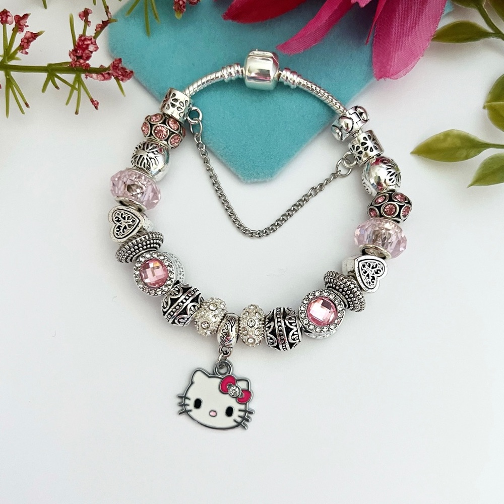 Hello Kitty 925 Sterling Silver Charm Bracelet NEW